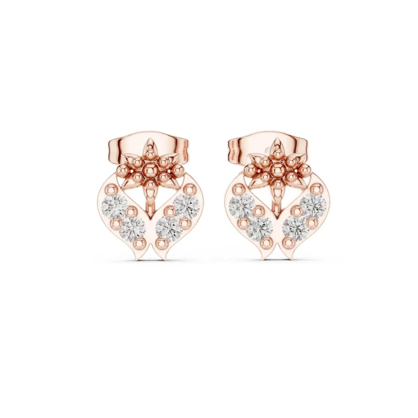 silver Diamond Heart Flower Studs