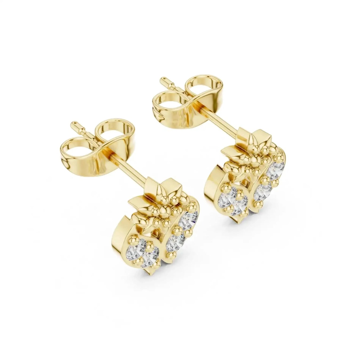 silver Diamond Heart Flower Studs
