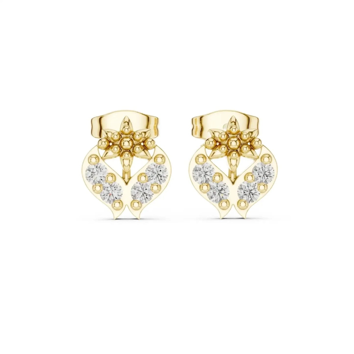 silver Diamond Heart Flower Studs