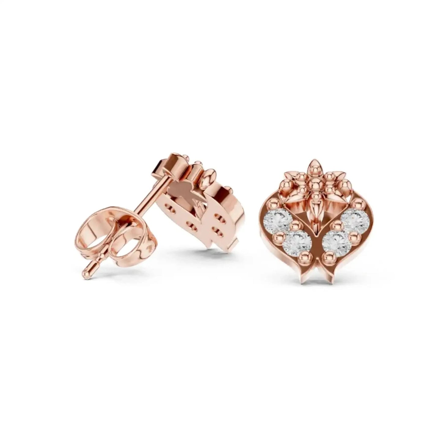 silver Diamond Heart Flower Studs
