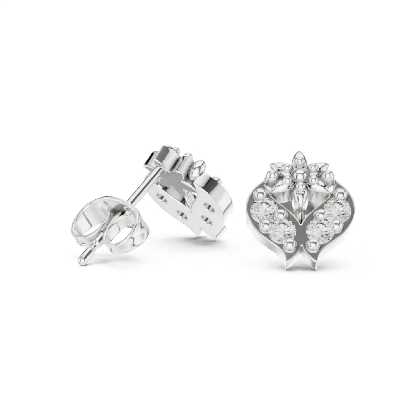 silver Diamond Heart Flower Studs