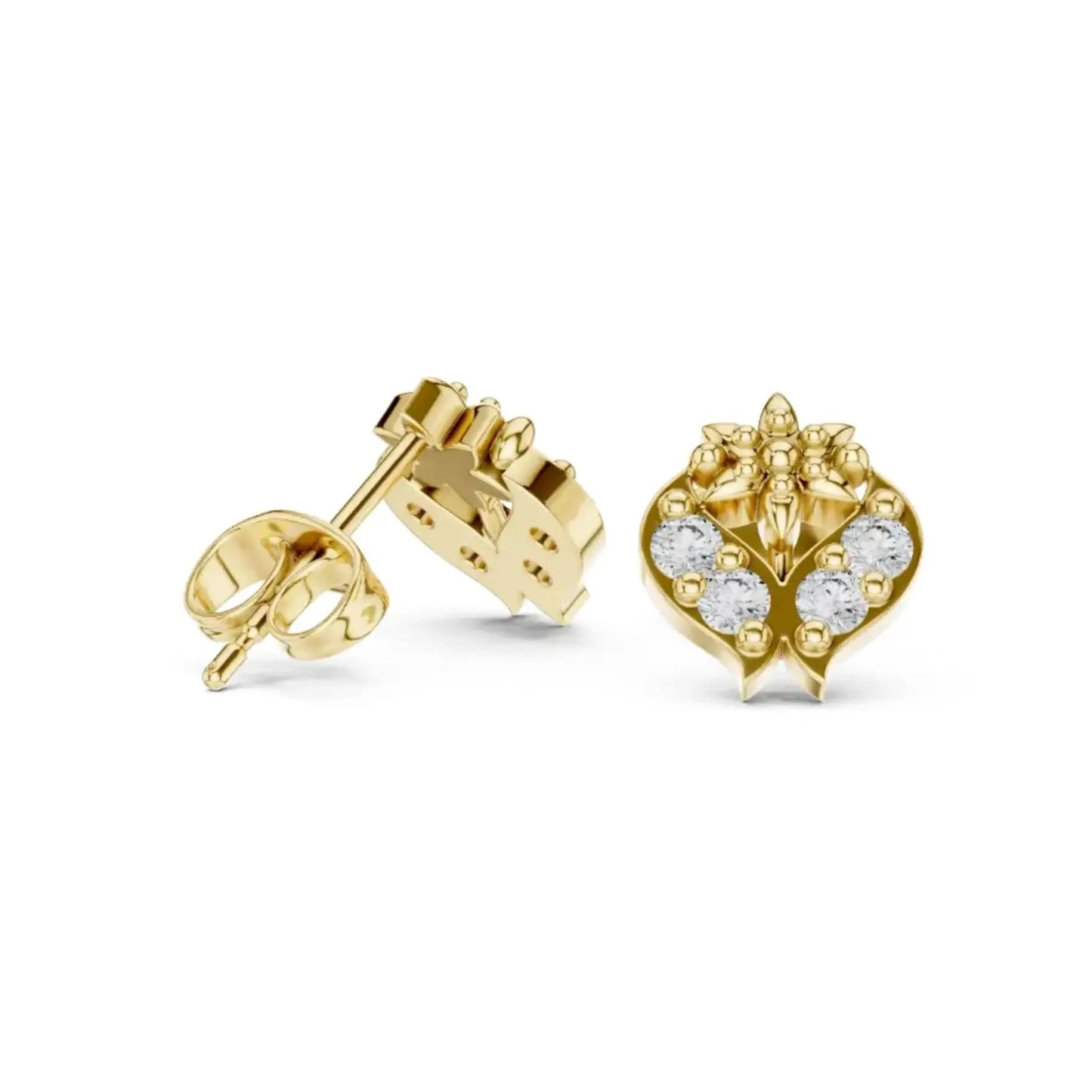 silver Diamond Heart Flower Studs