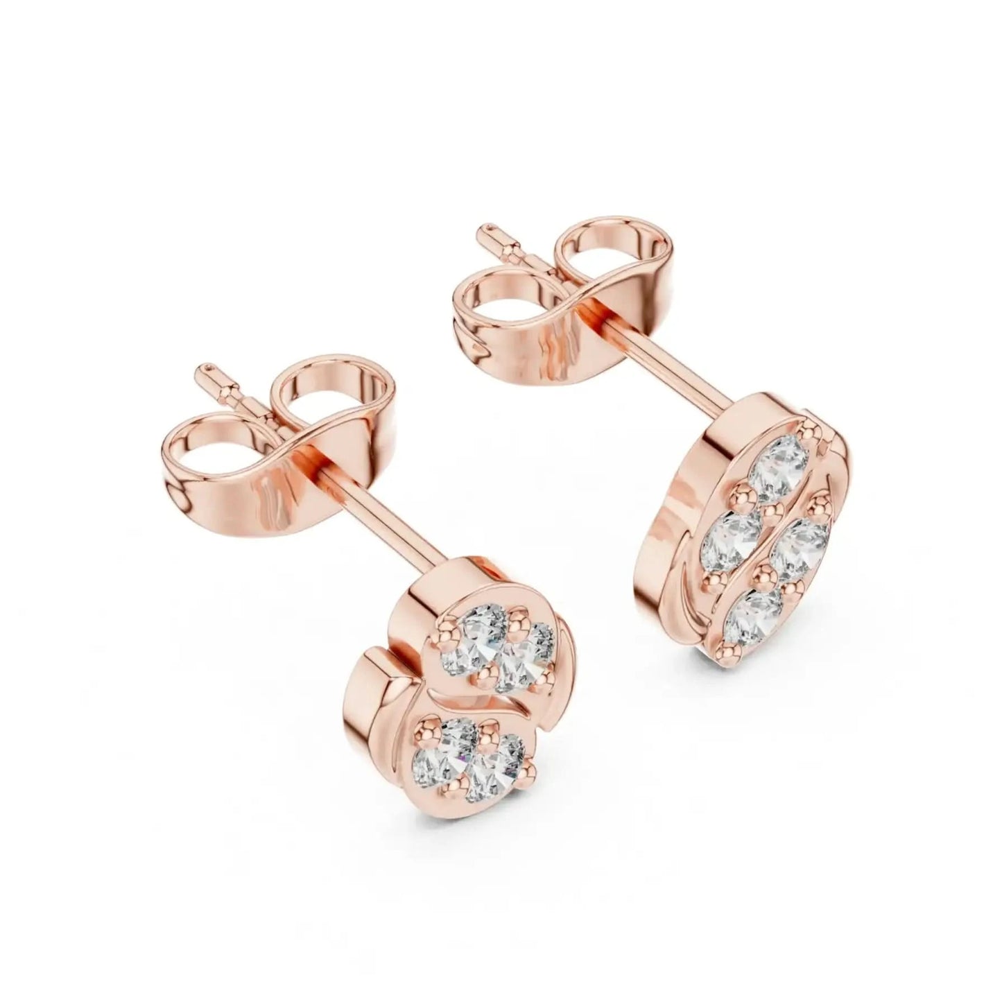 silver Floral Curve Diamond Studs