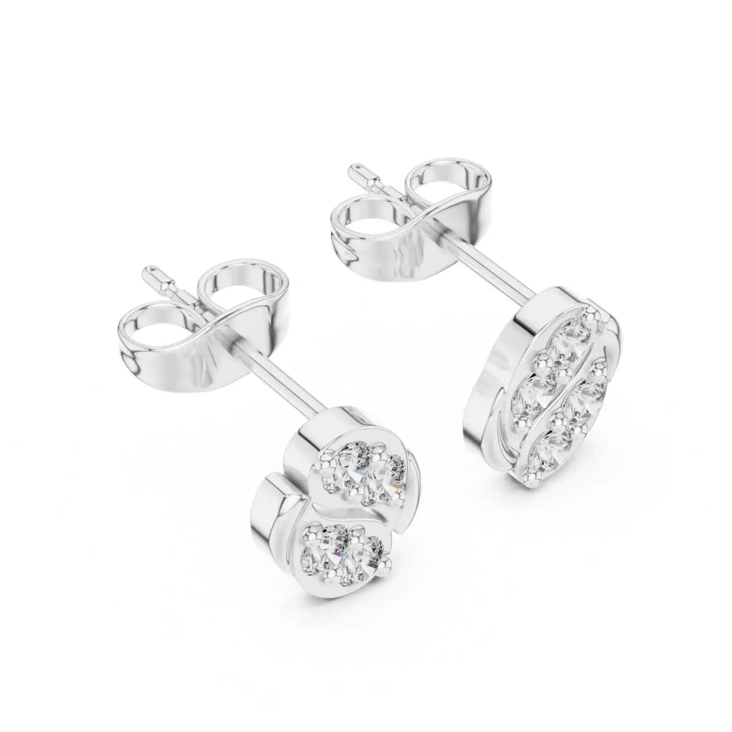 silver Floral Curve Diamond Studs