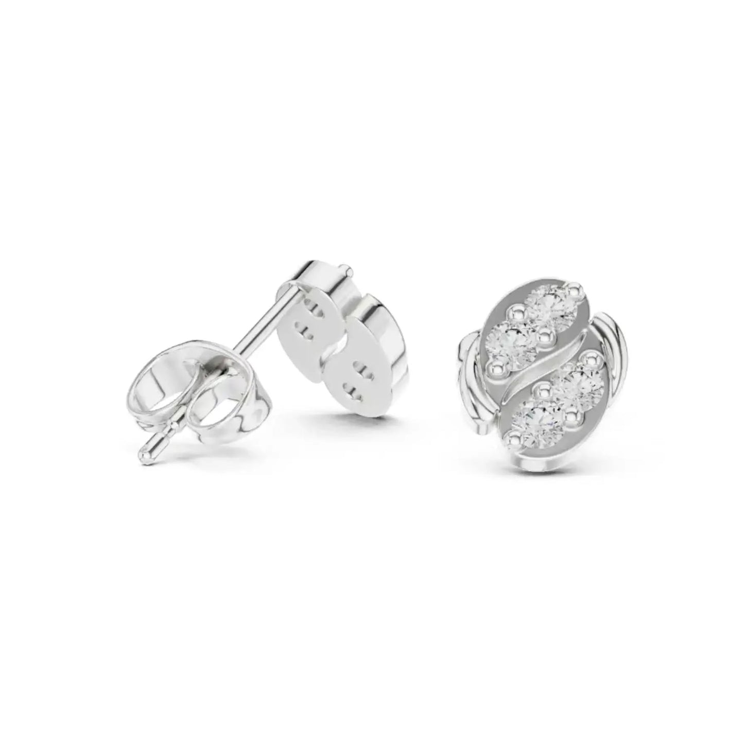 silver Floral Curve Diamond Studs