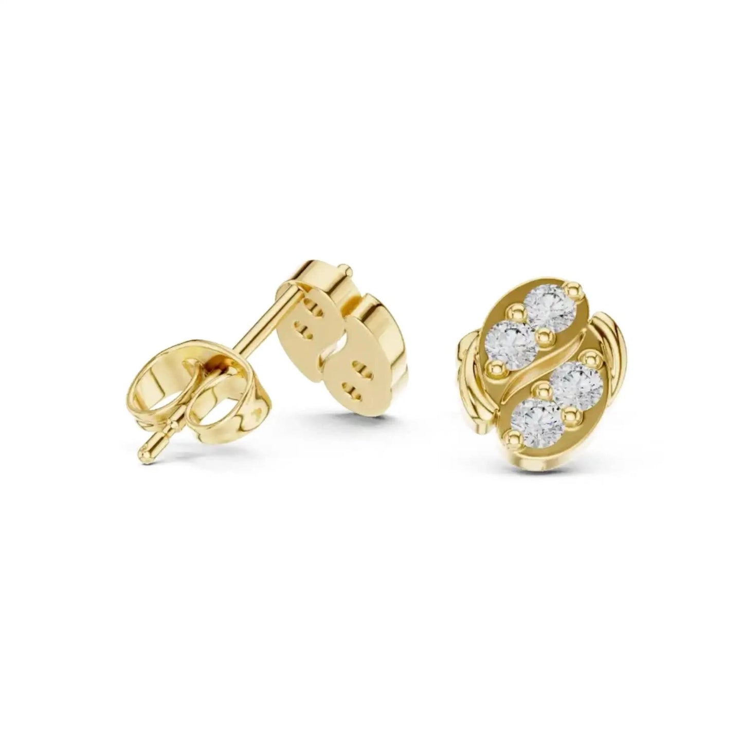 silver Floral Curve Diamond Studs