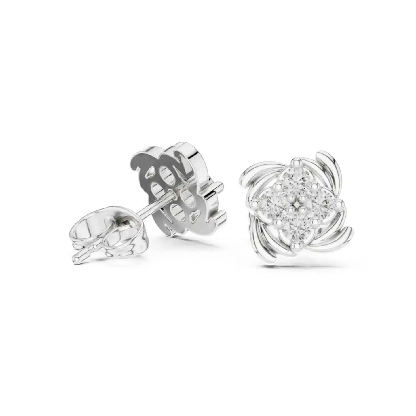silver Classic Floral Sparkle Studs