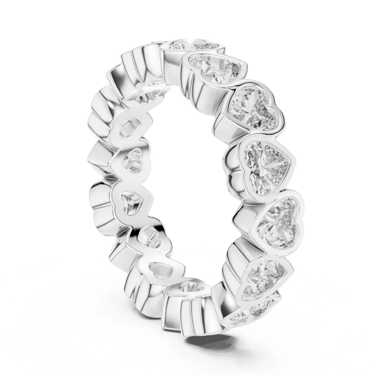 silver Heart Cut Diamond Band