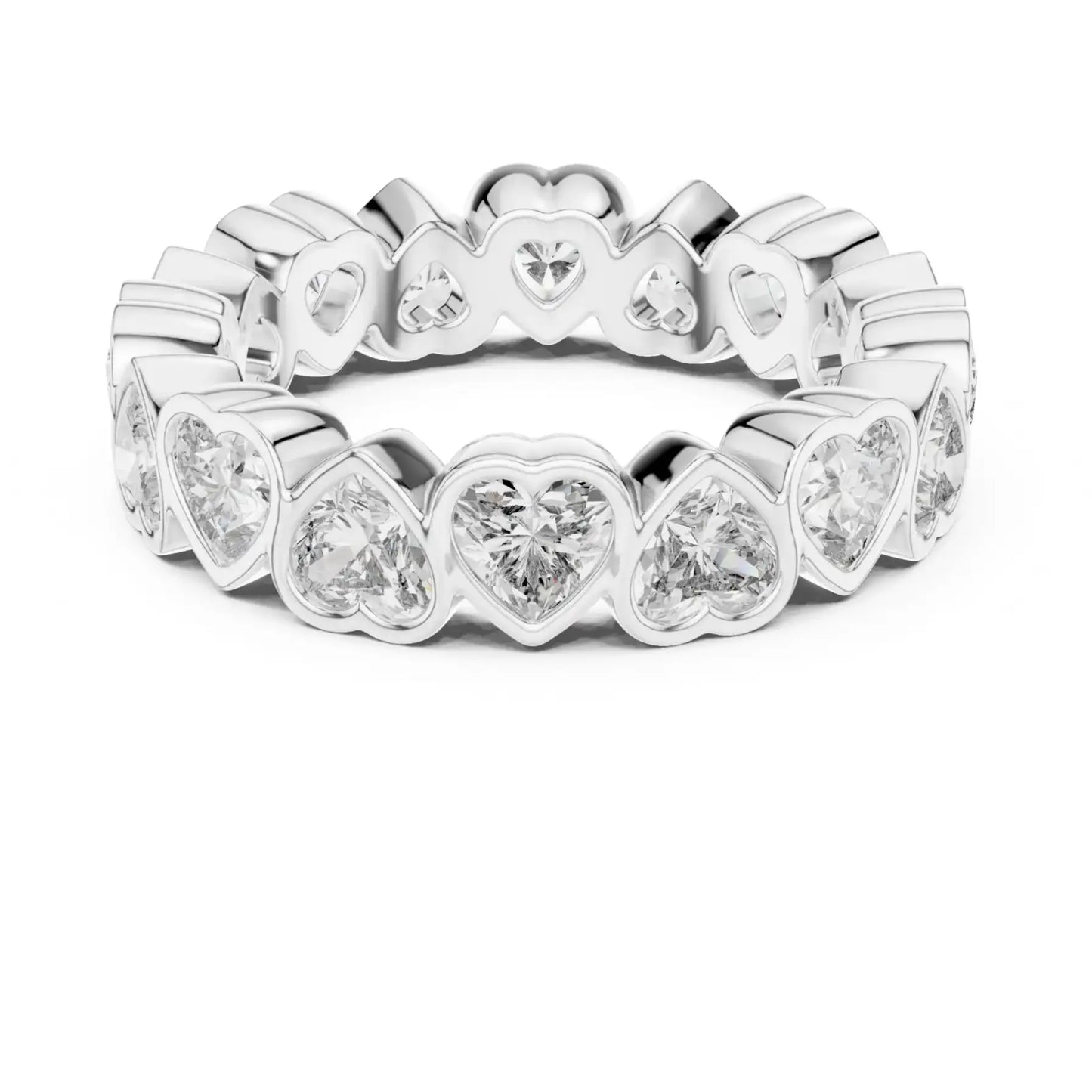 silver Heart Cut Diamond Band