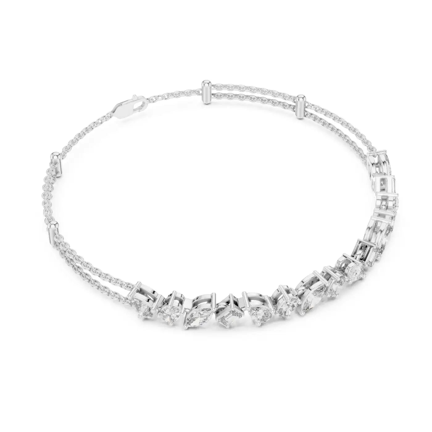 silver Multi-Shape Diamond Gold Bracelet