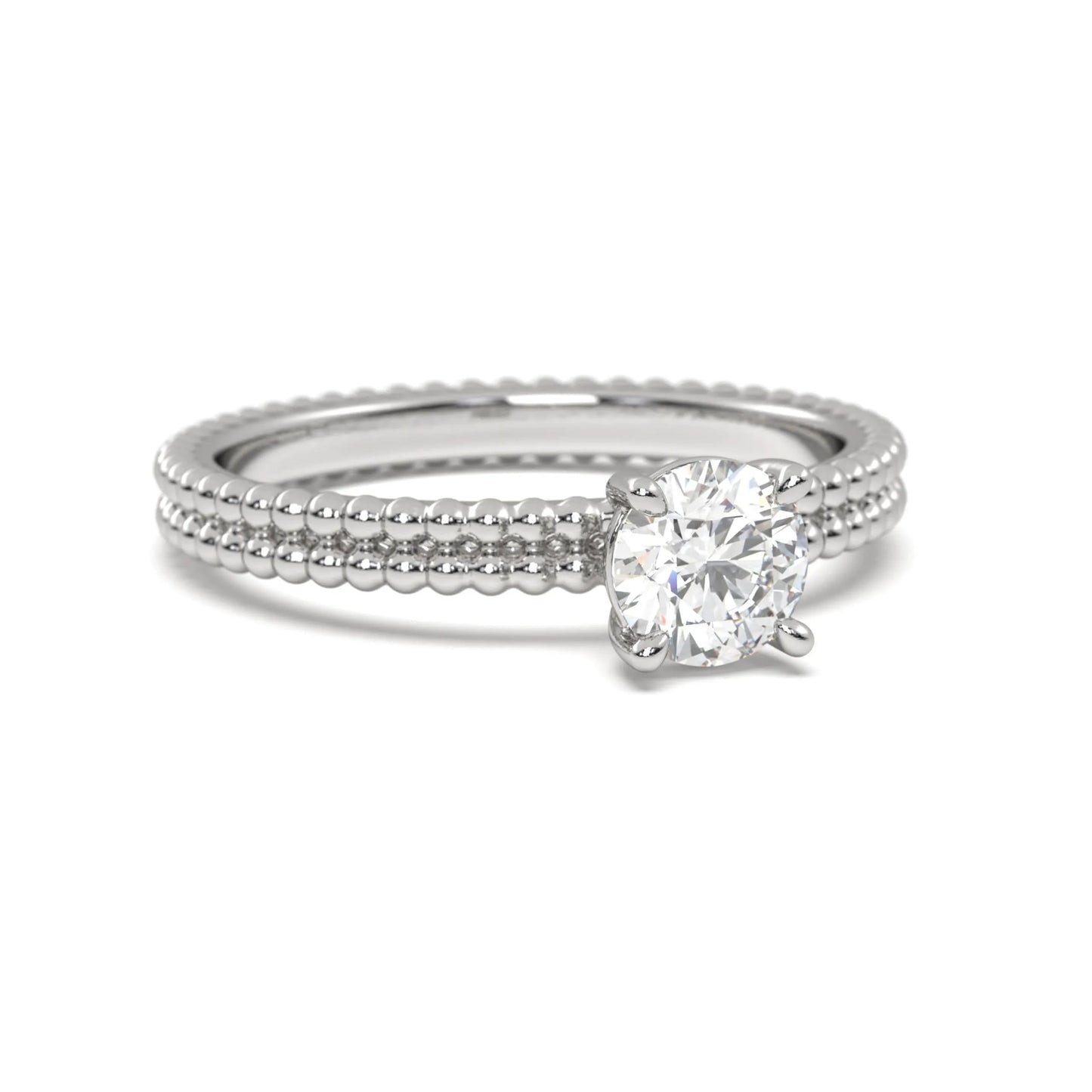 Classic silver Beaded Solitaire Ring