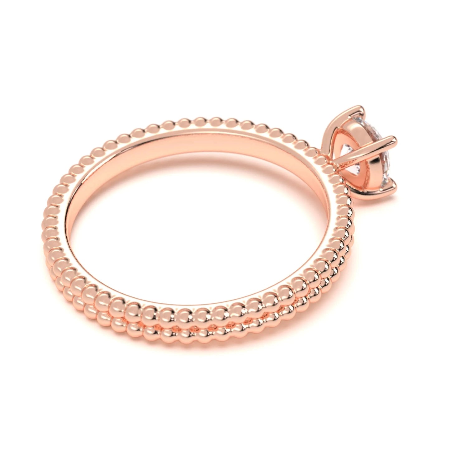 Classic silver Beaded Solitaire Ring