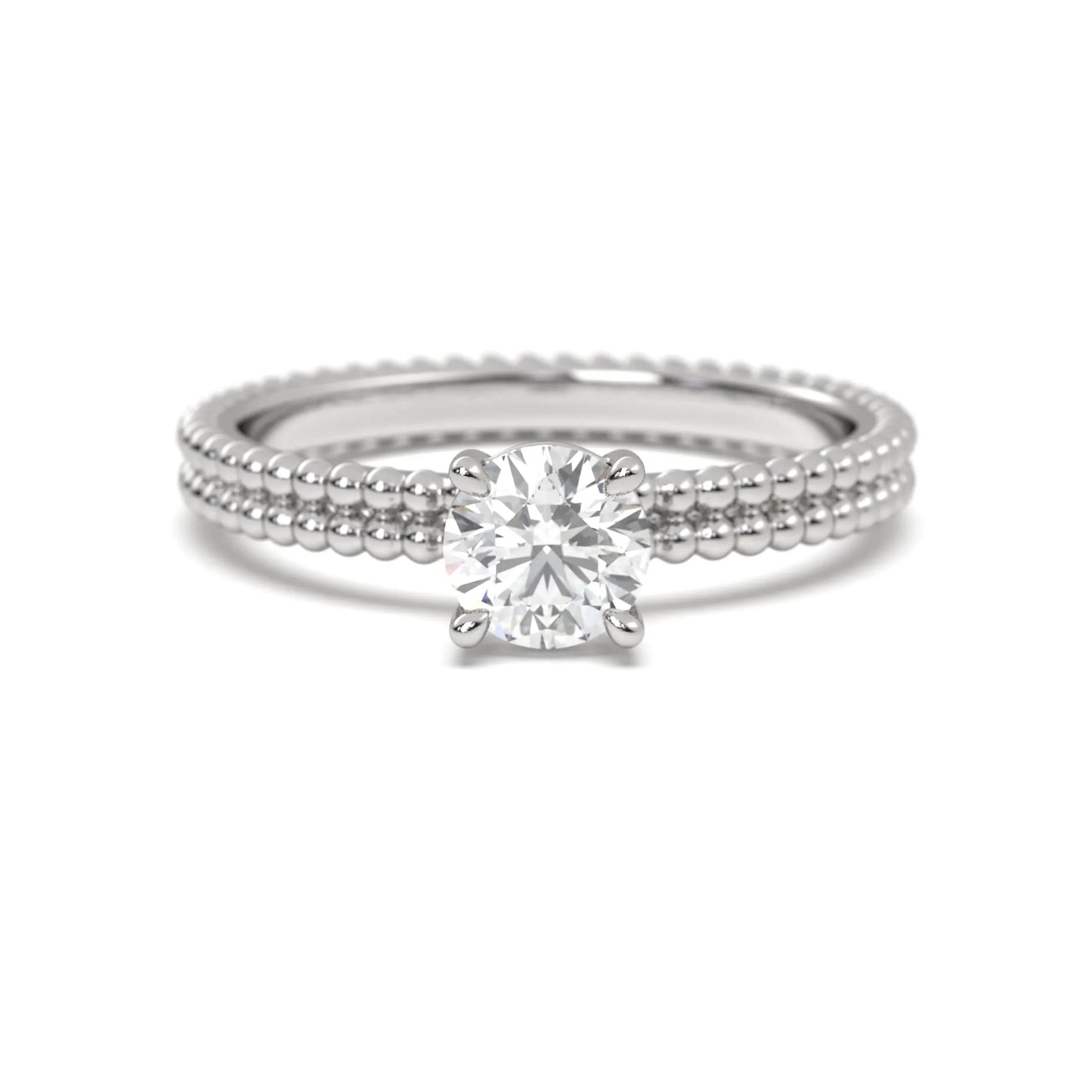 Classic silver Beaded Solitaire Ring