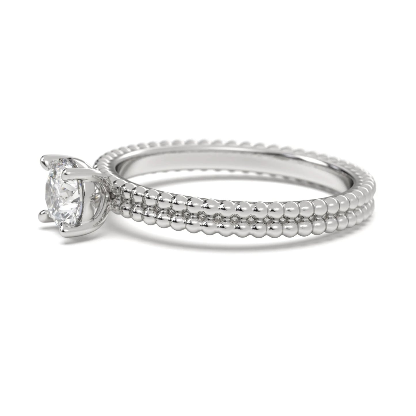 Classic silver Beaded Solitaire Ring