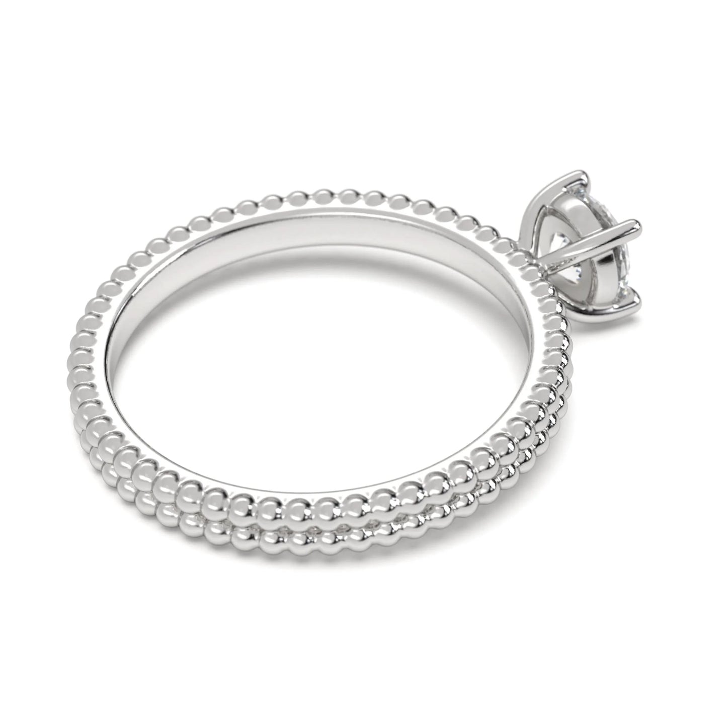Classic silver Beaded Solitaire Ring