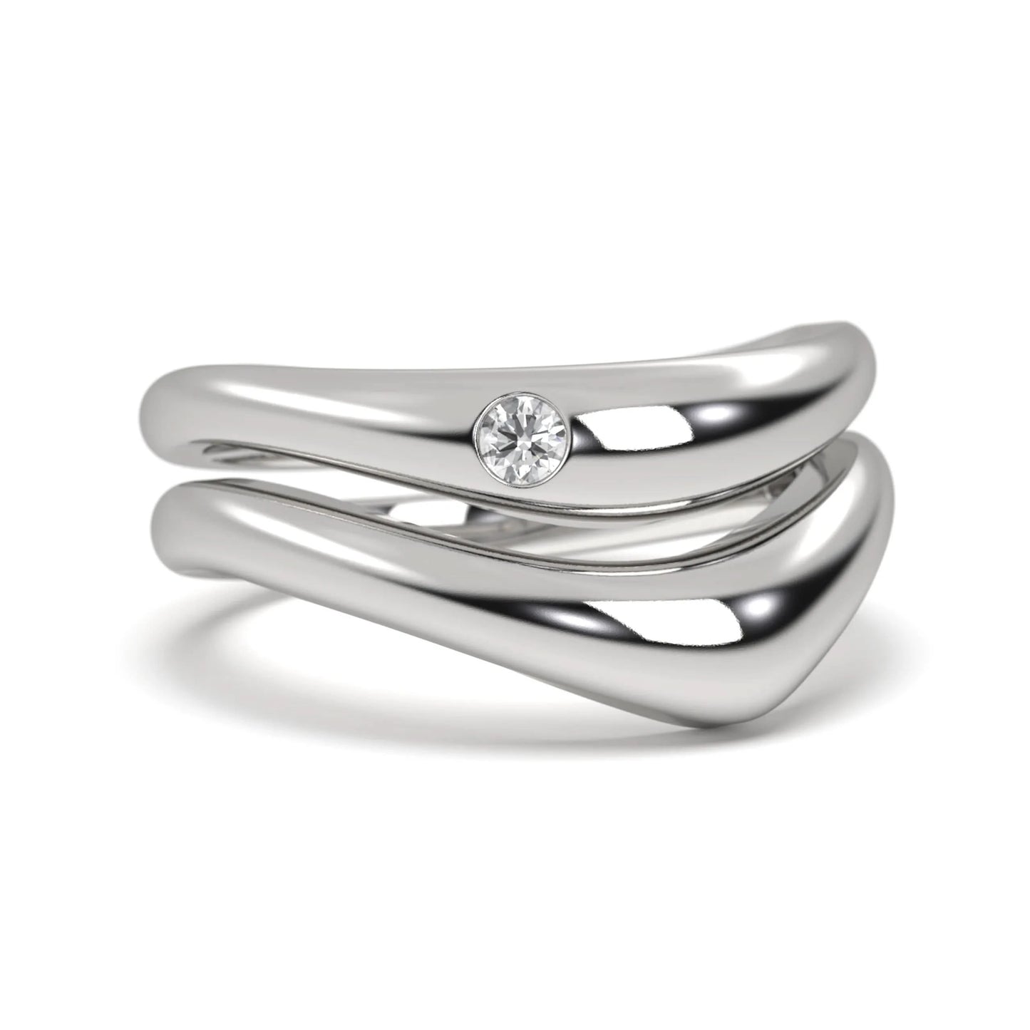 silver Twin Wave Diamond Ring