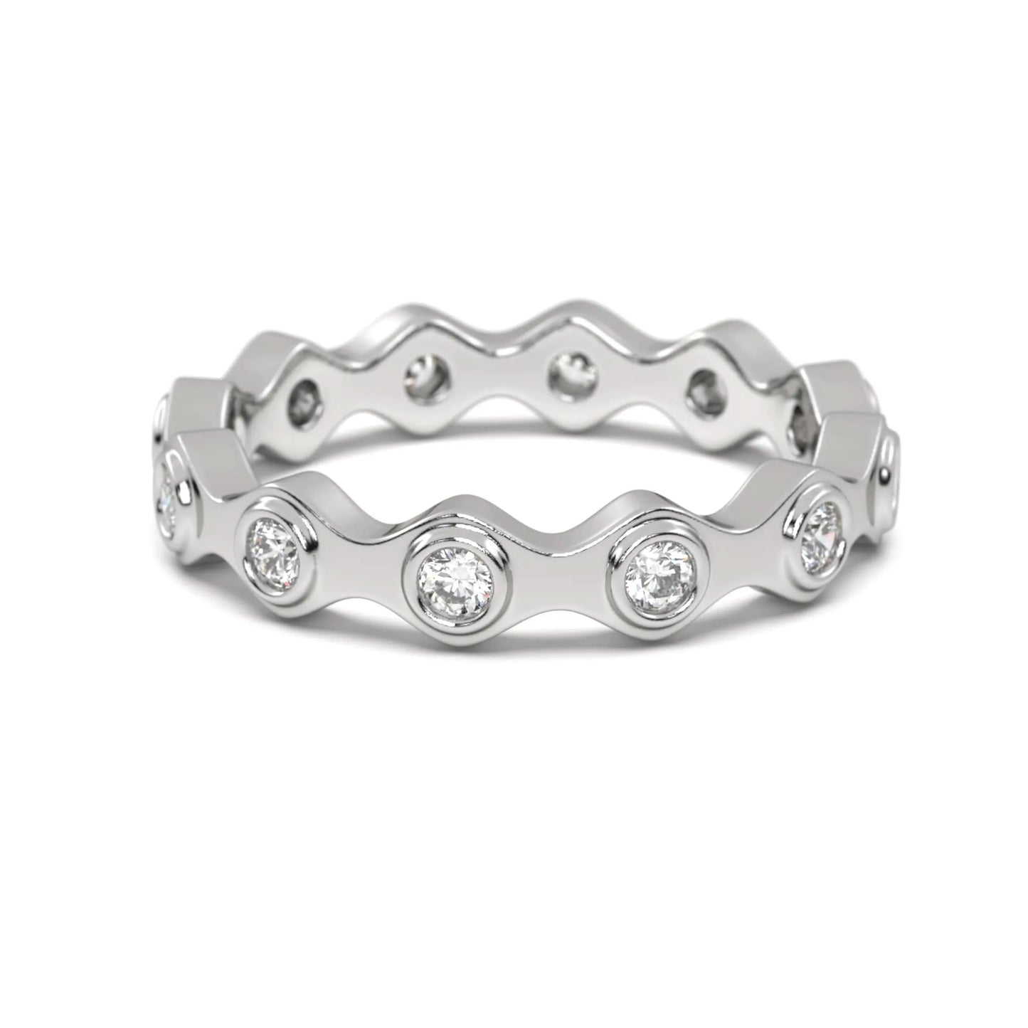 Wave silver Diamond Band Ring