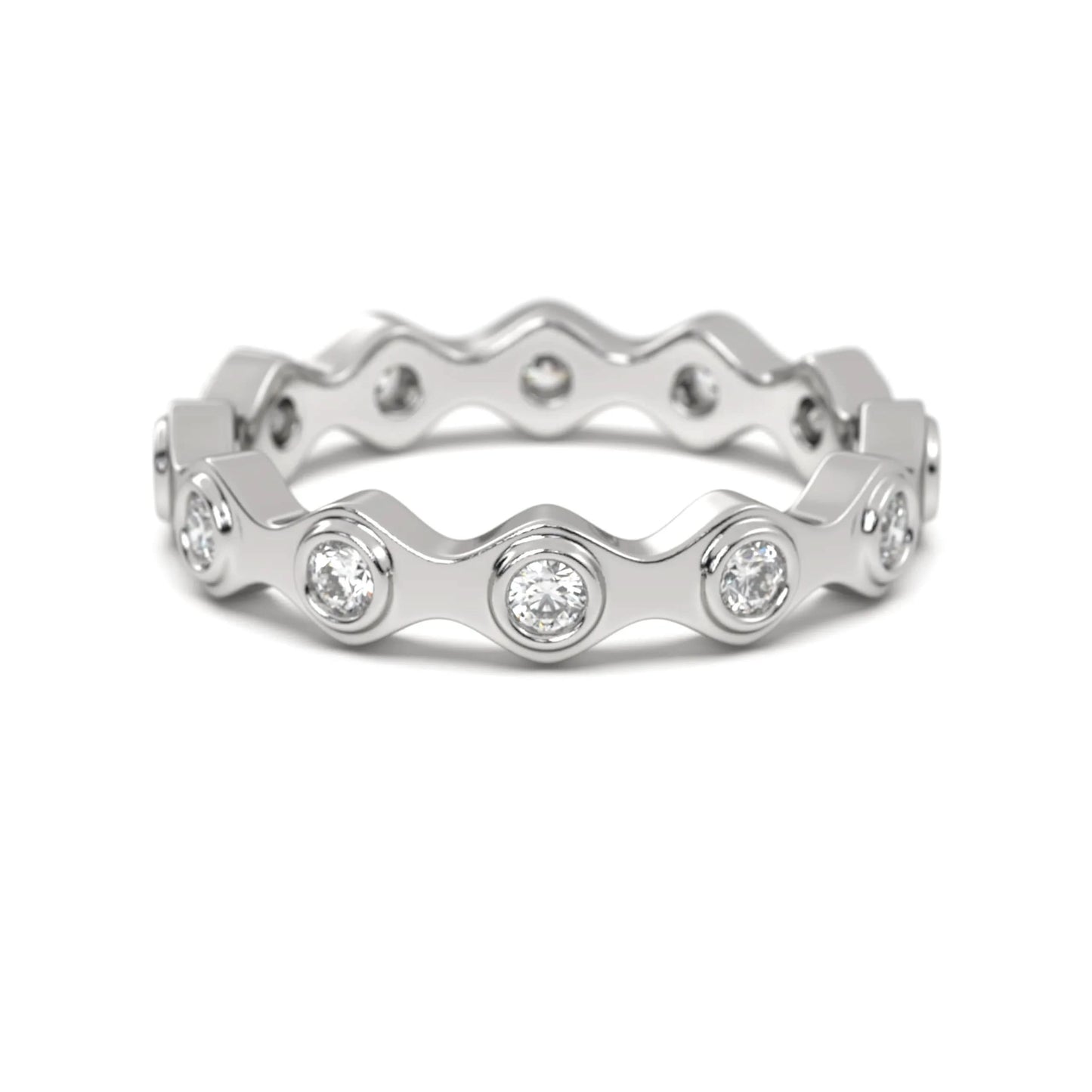 Wave silver Diamond Band Ring