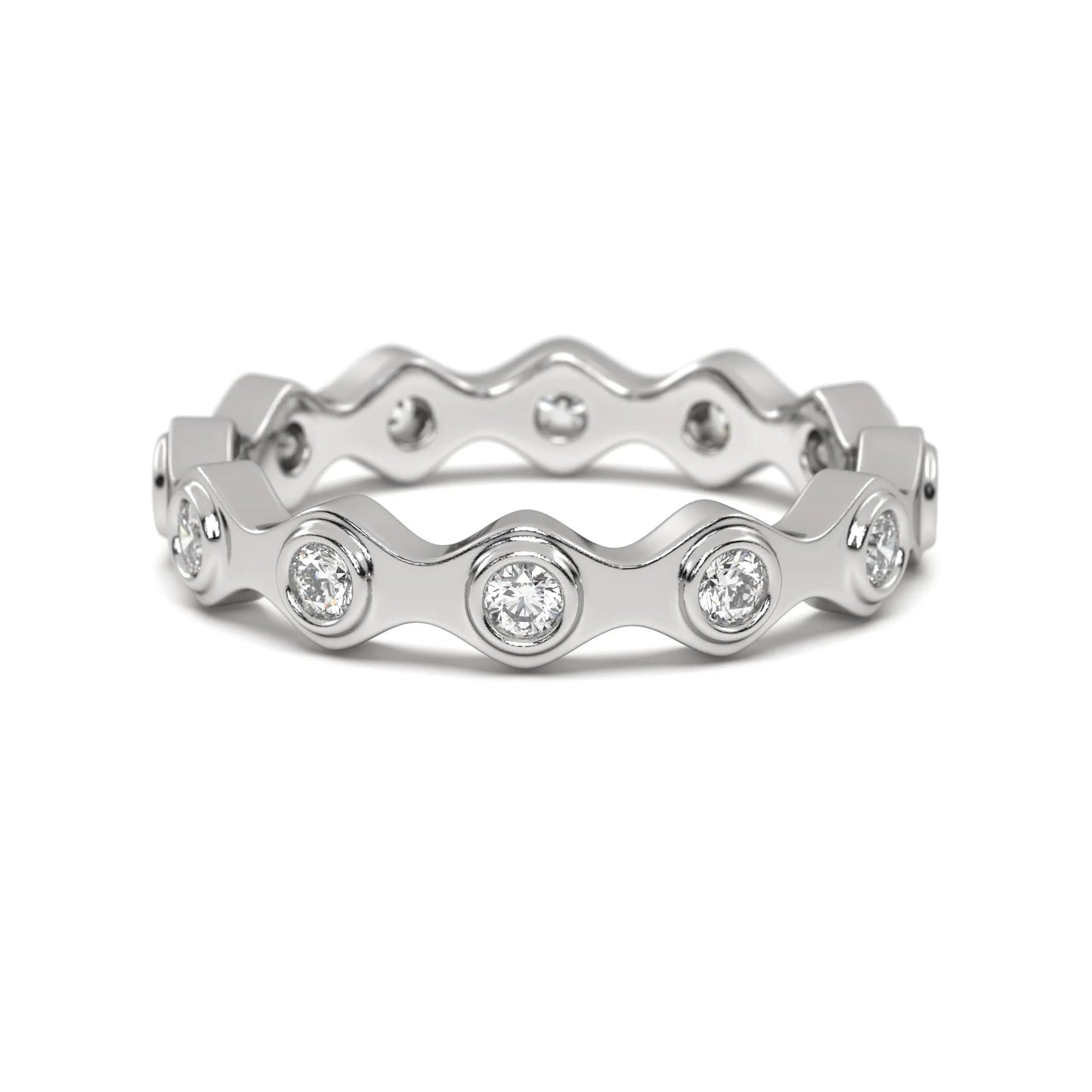 Wave silver Diamond Band Ring