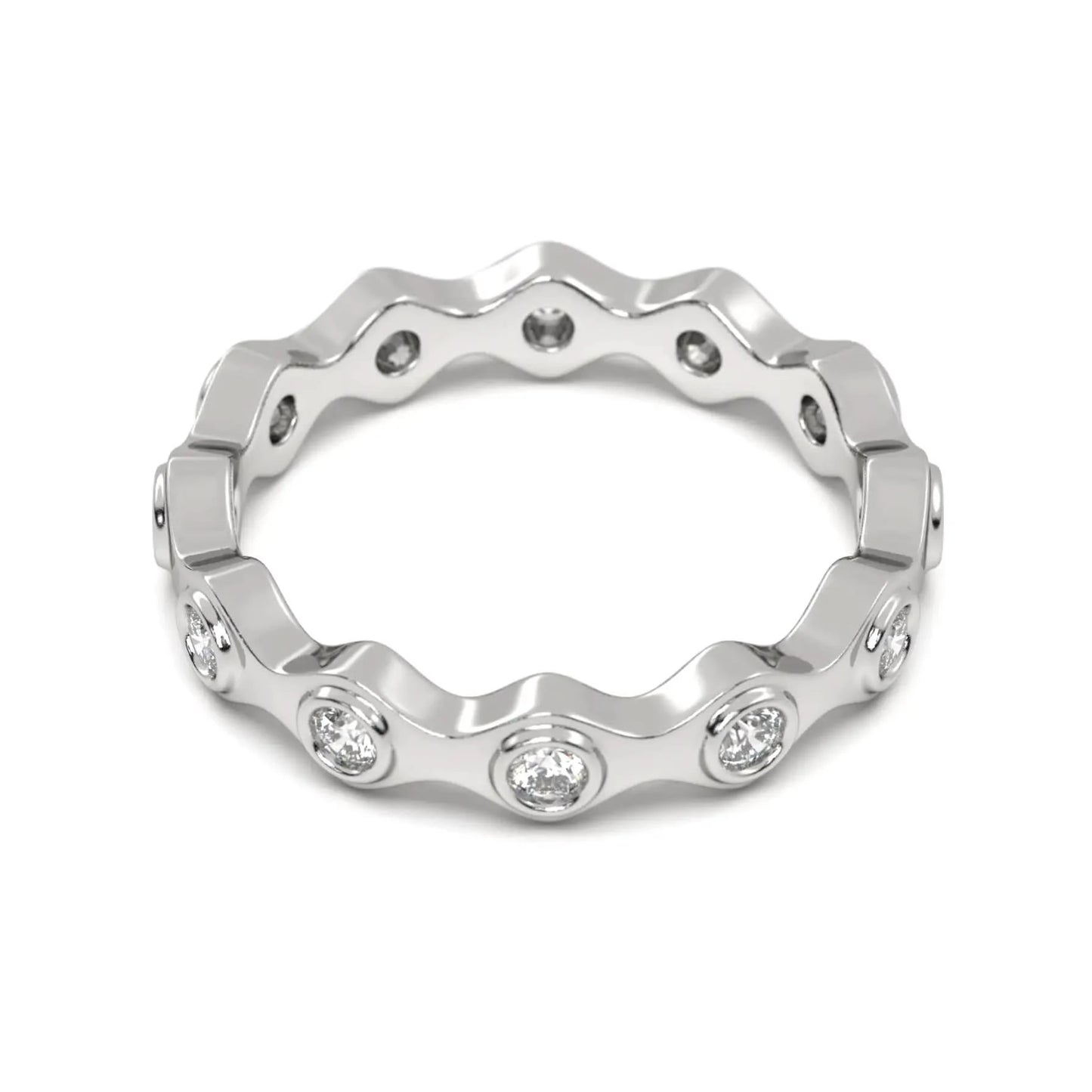 Wave silver Diamond Band Ring