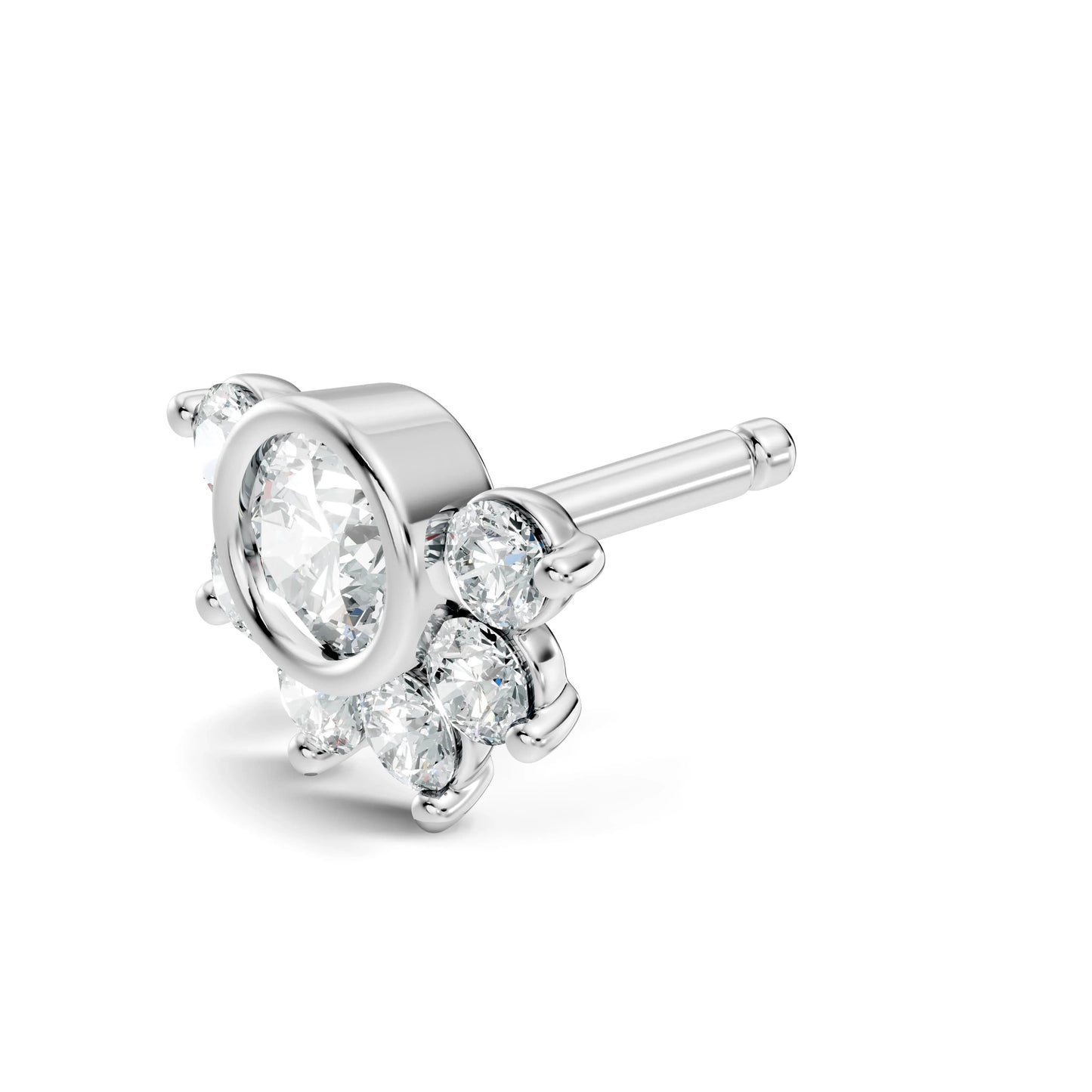 silver Diamond Blossom Nose Pin
