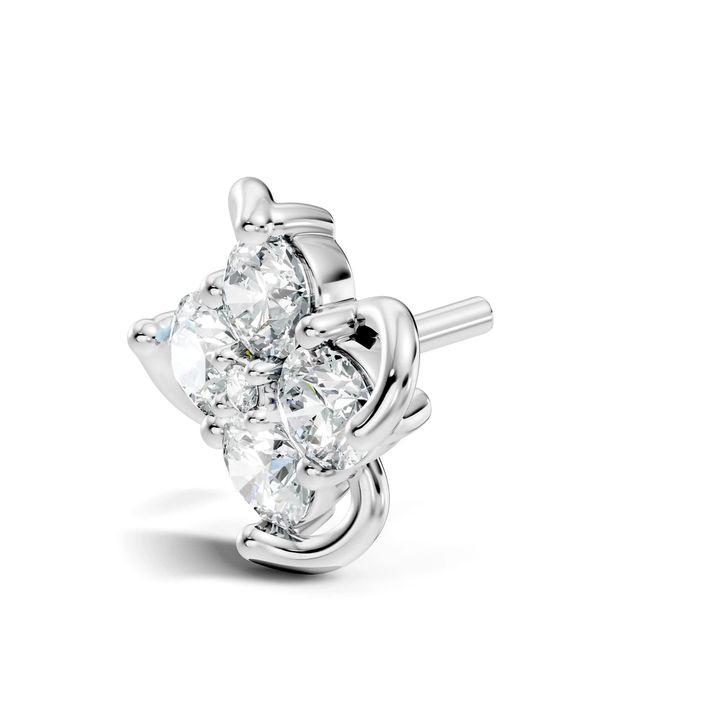 silver Crystal Flower Nose Pin