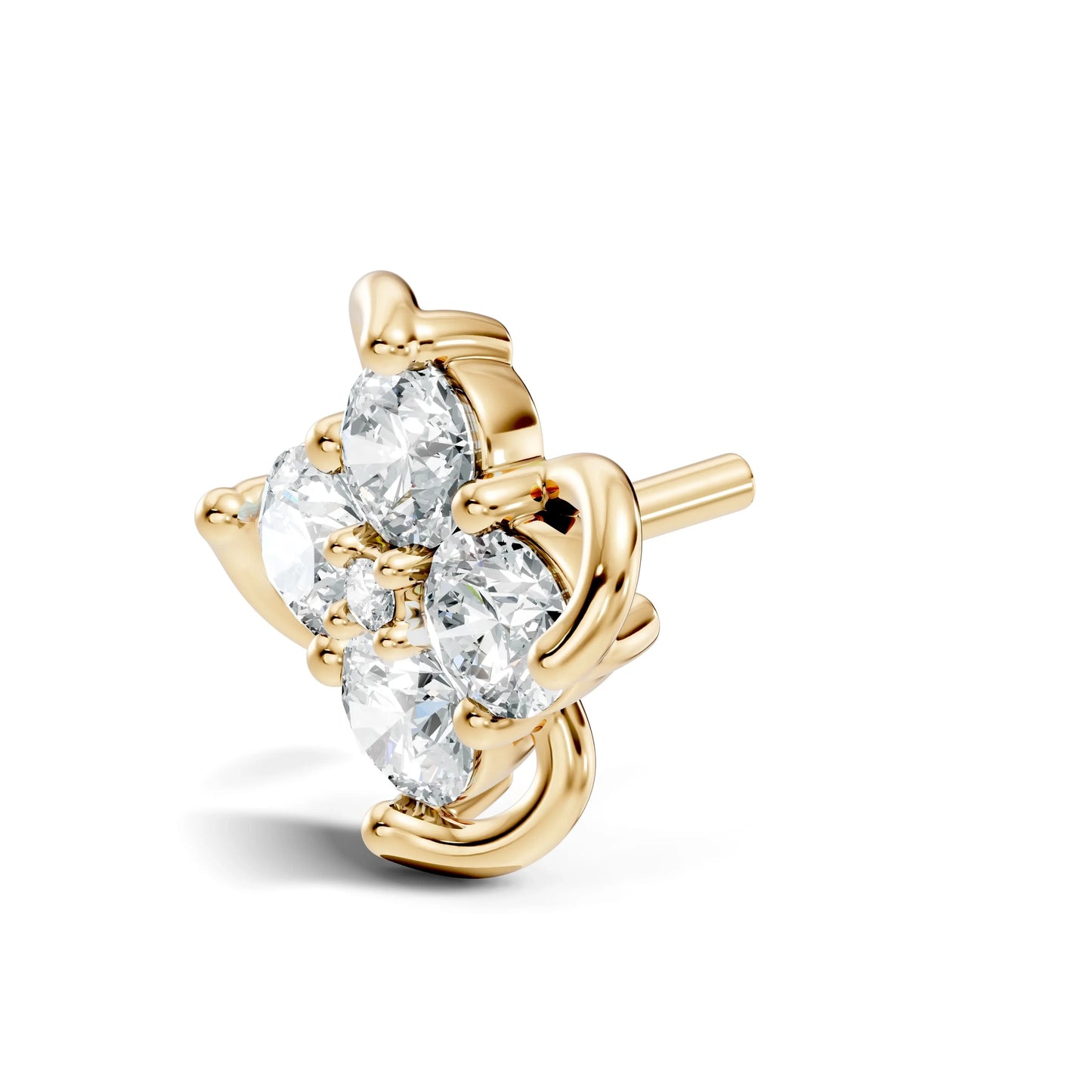 silver Crystal Flower Nose Pin